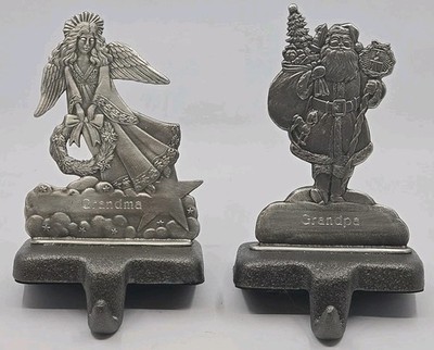 2002 Pewter Christmas Stocking Hangers ESL Angel ''Grandma'' Santa ''Grandpa'' USA