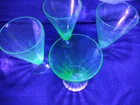 Vintage Green Depression Glass Footed Optic Cone Shaped Goblets Uranium Set of 4