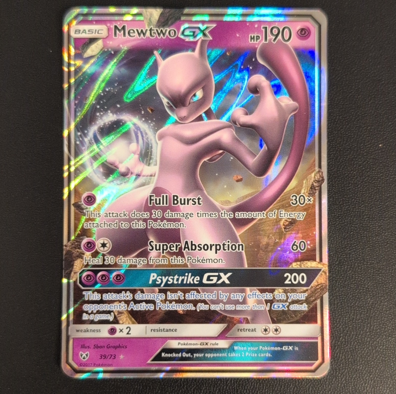 Pokémon Mewtwo GX Full Art Ultra Rare Holo Shining Legends 39/73 Basic 190 HP