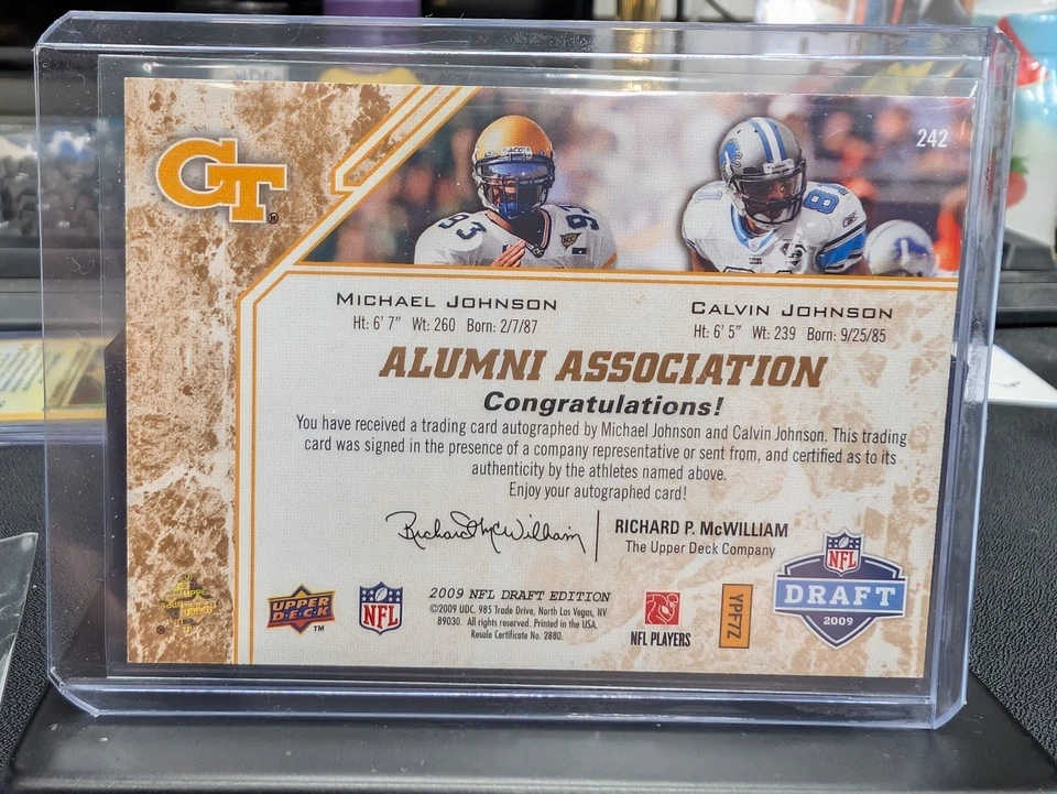 2009 Upper Deck Michael & Calvin Johnson Alumni Assoc 14/50 GaTech Dual Auto RC - Image 2 of 2