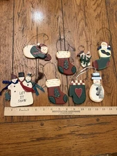 Lot  (9) Vintage 2K Christmas Wooden Ornaments Rustic Folk Primitive EUC