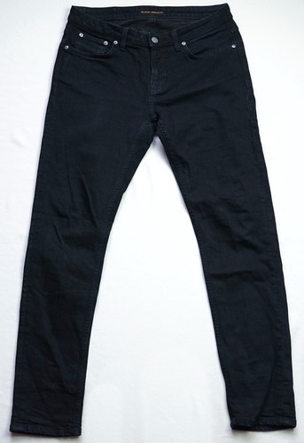 Nudie Skinny Lin Tight Jeans mens size W32 L30 M Medium Zip Fly black STRETCH - Picture 2 of 10