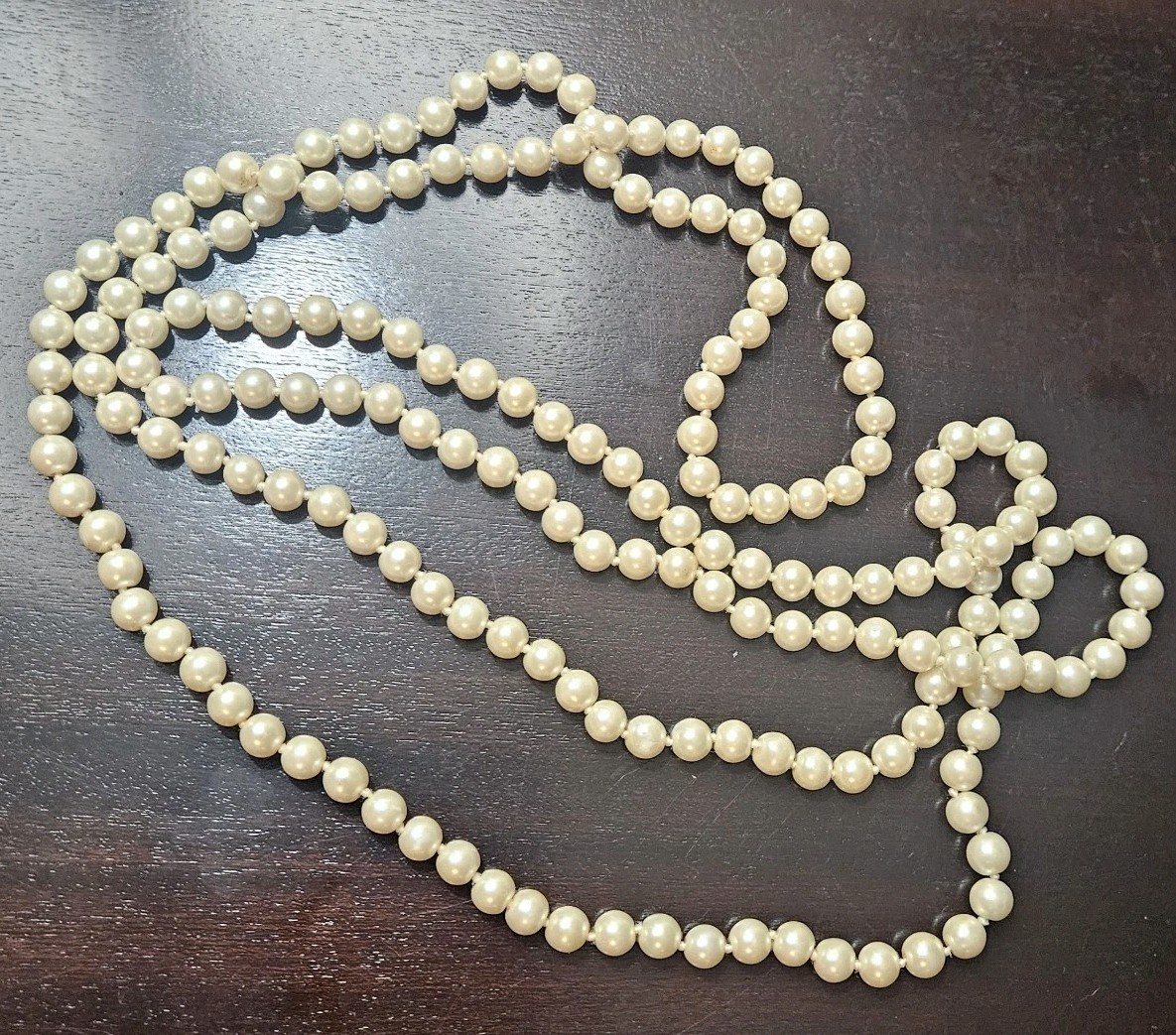 Vintage Faux Glass Pearl Necklace Knotted Extra Long Flapper Opera 60