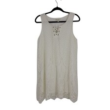 Love Fire Boho Lace Corset Dress Sz M Ivory Mini Bridal Graduation LWD Coquette