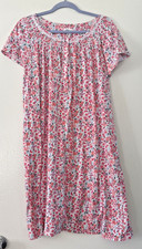 Aria Collection Smocked Pink Floral Cotton Buttons Pockets Nightgown SS XL 16/18