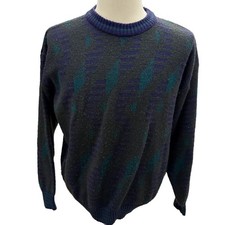 Vintage 80  s 90  s Gitano Abstract Geometric Knit Sweater, Teal  Purple Larg