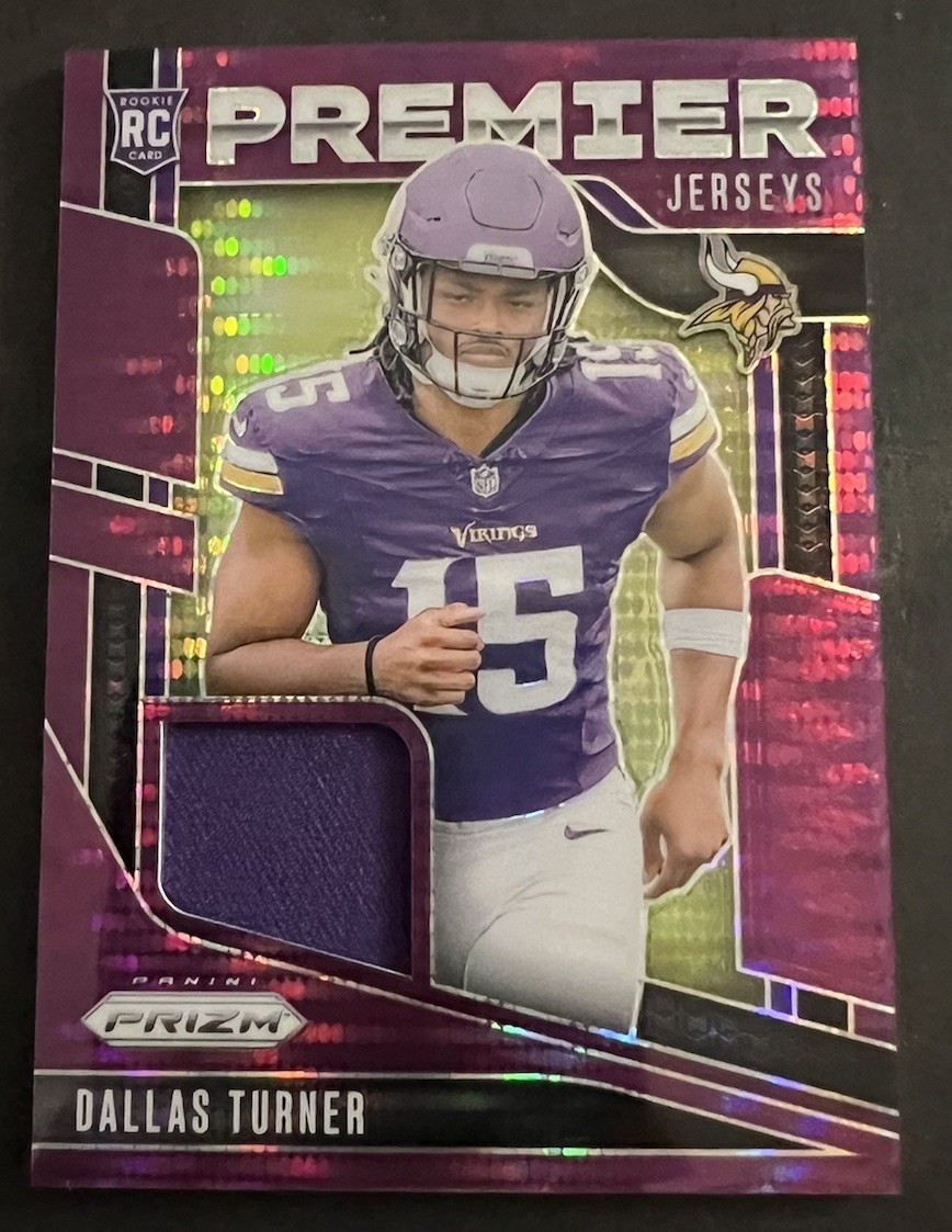 2024 Panini Prizm Dallas Turner RC PREMIER JERSEYS PURPLE PULSAR #PJ-DTR Vikings