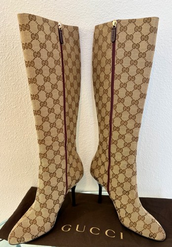 Gucci Vintage GG Monogram Knee-High Stiletto boots, Tom Ford era #25173, Size 36