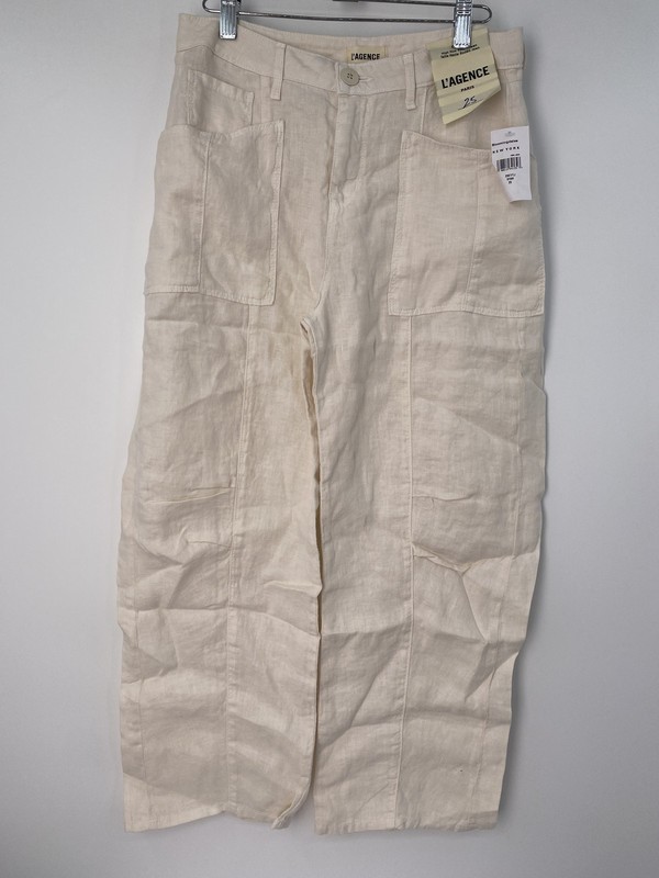 L'Agence Womens Pant Vintage White Size 25 Cody Rodeo Linen High Rise Barrel