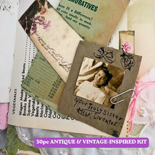 30pc Curated Vintage Scrapbook Ephemera Kit - Junk Journal Collage Supply