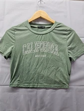 SHEIN “California West Coast” Graphic Crop Tee Green Women’s Medium