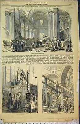 Alter antiker Druck 1852 Wellington Paul'S Cathedral Nave Nelson Monument 19th