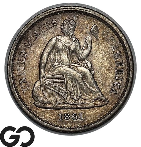 1861 Seated Liberty Half Dime, Choice AU Civil War Date Issue