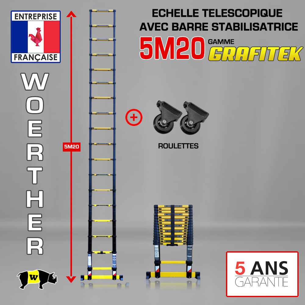 Échelle télescopique 5m20 pliable pour l'entretien de la maison et la rénovation des combles