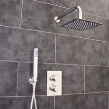 Concealed Thermostatic Mixer Shower Valve 2 Outlets Square Thin & Head Handset