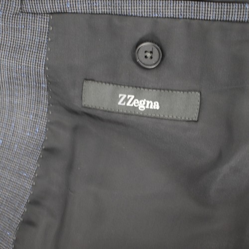 Z Zegna Suit Mens 40C 36x29 micro houndstooth wool gray with blue texture notch - Picture 3 of 21