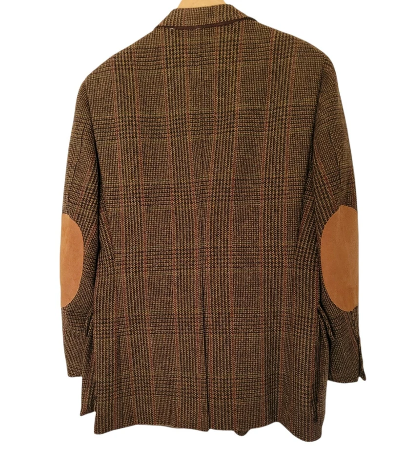 Vtg Polo Ralph Lauren Glen Plaid Wool Tweed Leather Elbow Patched Jacket  42 R - Image 2 of 4