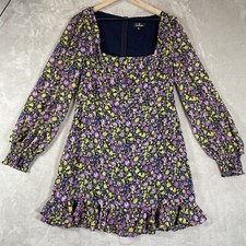 Lulus Dress Large Floral Long Sleeve Ruffle Mini