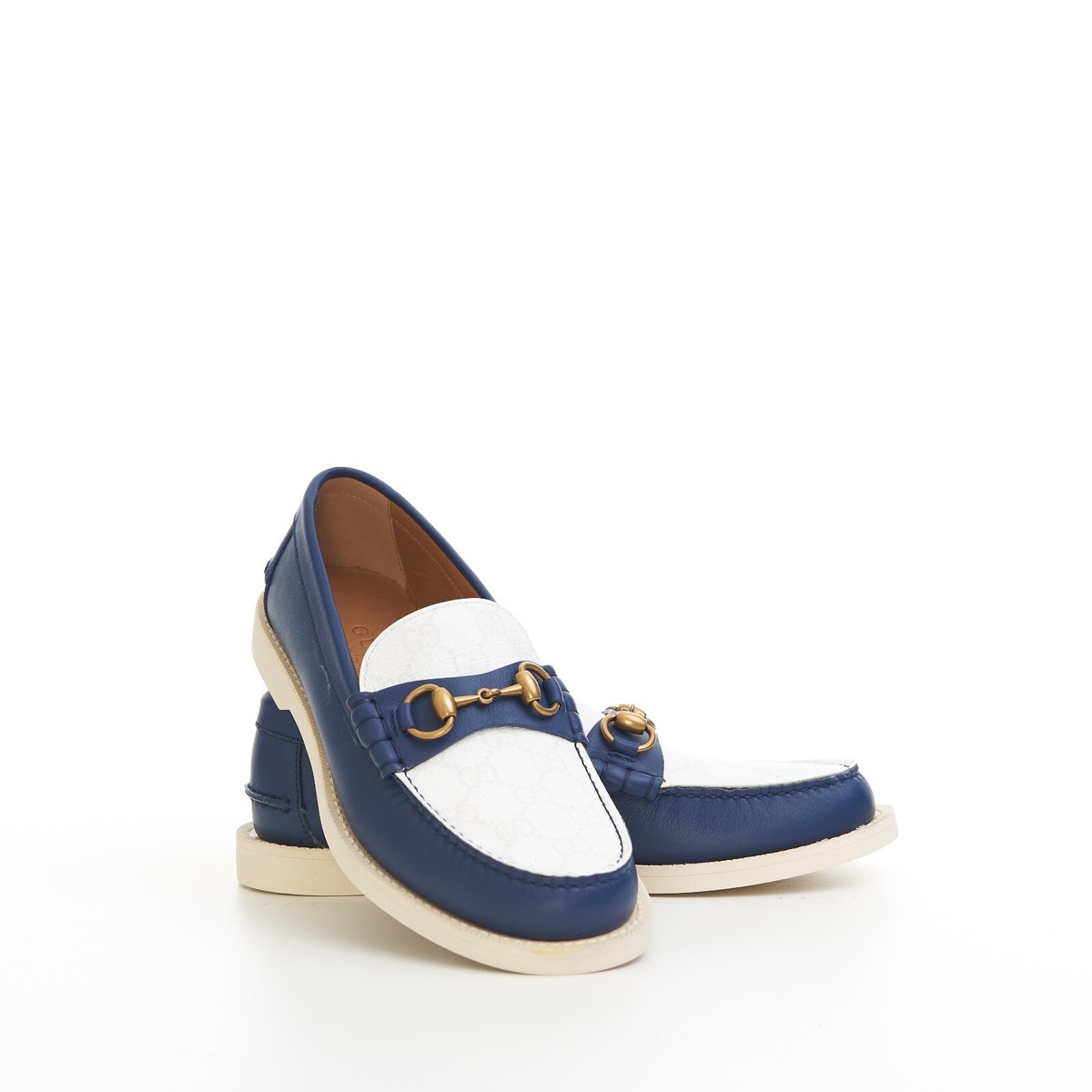 GUCCI 920$ Men's Loafer With Horsebit In Blue Leather & White