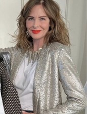 Massimo Dutti Trinny Gold Silver Metallic Sequin Blazer Size S 8 10 Nwt