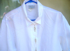 VTG 80S XL L PARK PLACE FASHIONS WHITE BLOUSE GOLD SILVER STUDDED CRISP TOP LADY