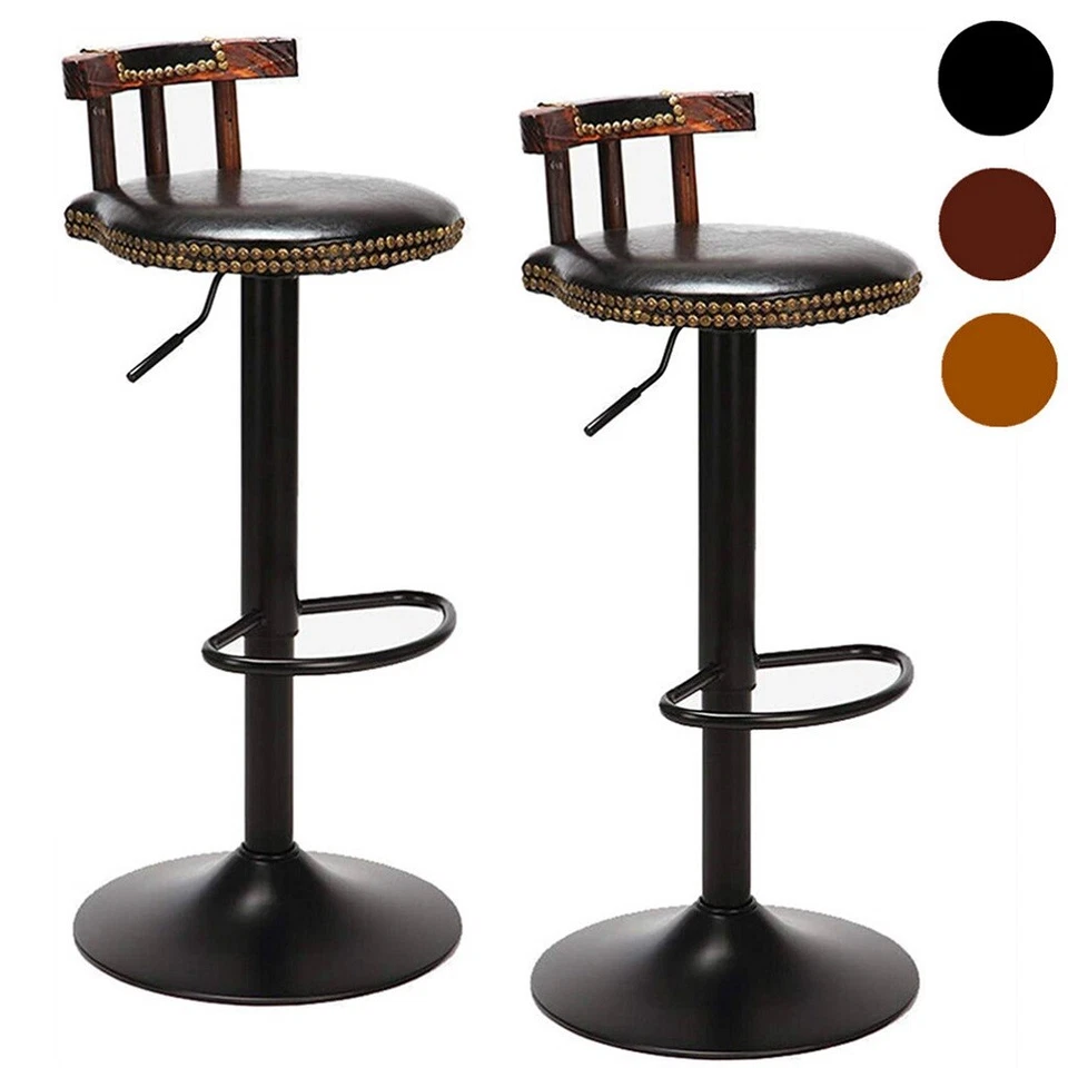 Barstuhl 2er Set Barhocker mit Lehne Barstühle aus Leder Höhenverstellbar Retro - Bild 4 von 4