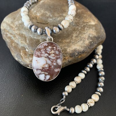 Wild Horse Turquoise Pendant Navajo Pearls Sterling Silver Necklace 21'' 13316