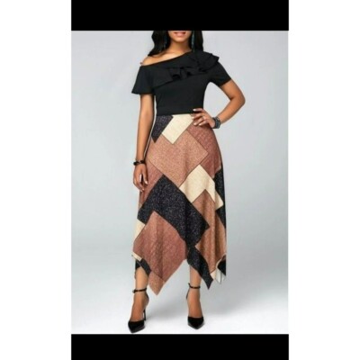 Elegant Unique Cute off the shoulder color block ruffle dress size Large