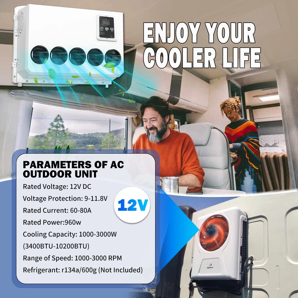 12V Electric Split Air Conditioner Cab AC Unit Kit For Truck Semi Bus RV Caravan - Image 4 of 4