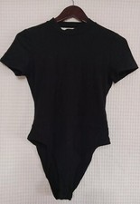 NWOT Womans Bodysuit Black Ribbed Mock Neck Criss Cross Cut Out Back Size M