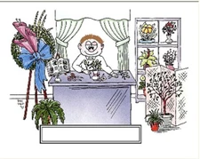 Florist Male Cartoon Character Personalized Matted Print Series 1