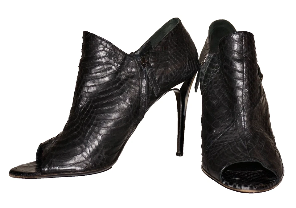 Botines DEVI KROELL Negro PIEL DE ANGUILA Cuero Punta Abierta EUR 40 ITALIA Foto 3 de 4