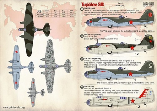 Aufkleber für Flugzeug 1:72 Tupolev SB2 Katushka Part2 Waterslide Print Scale 72-293 - Bild 14 von 24