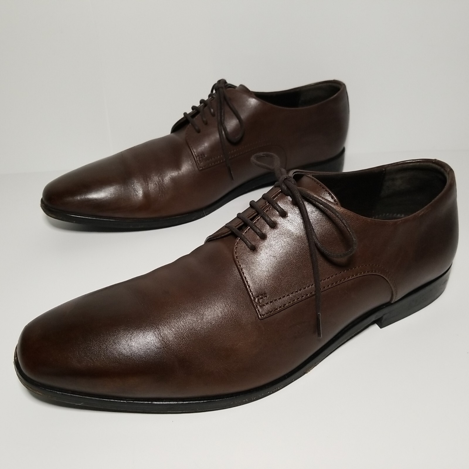 SAOLA Scarpe derby uomo HUGO BOSS Kensington taglia 10 strette pelle marrone punta liscia