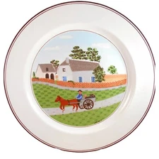 VILLEROY BOCH NAIF GOING TO MARKET DINNER PLATE Folk Country Turkey Horse Buggy