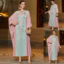 Dubai Abaya Kaftan Muslim Women Embroidery Maxi Dress Robe Batwing Sleeve Arab