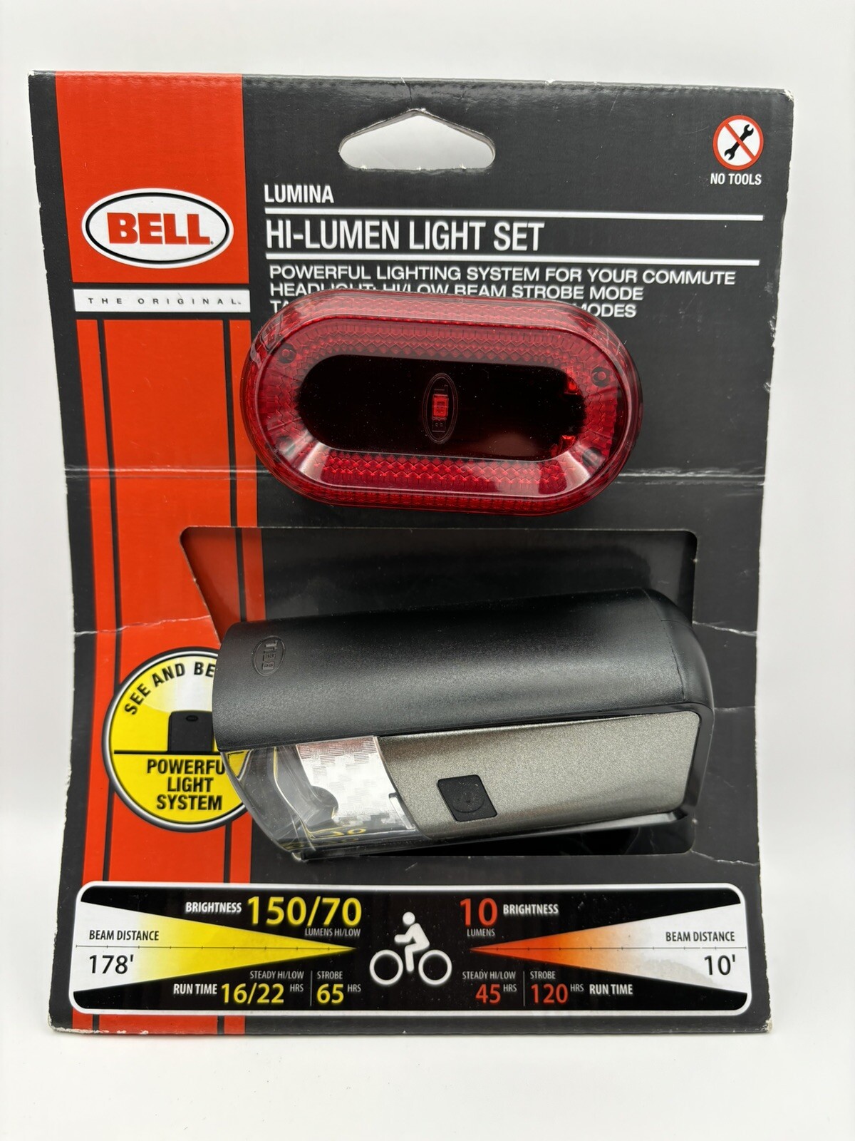 Bell Hi-Lumen Light Set Headlight & Tail Light Bicycle Accessory  NIB 150 Lumens