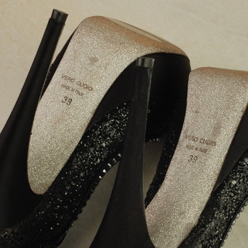 LORIBLU Nero Diamante Mary Jane Punta aperta Tacco a spillo Platform Corti UK6 EU39 - Foto 15 di 17