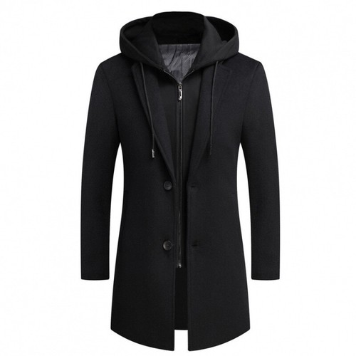 Neuer koreanischer lässiger Wollmantel mittellang trendy Jacke Herren Oberbekleidung Kapuze Business - Bild 25 von 27