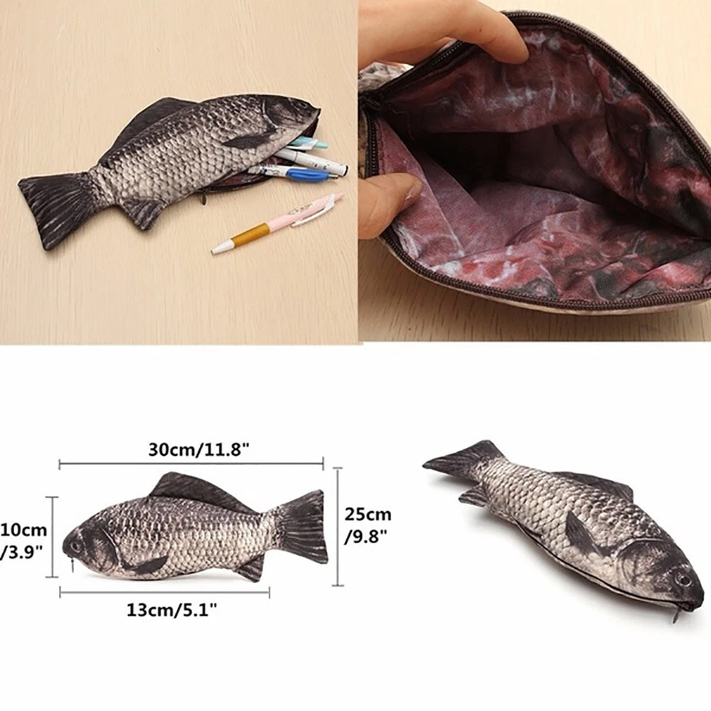 Carp Pen Bag Realistic Fish Shape Make-up Pouch Pen Pencil Case