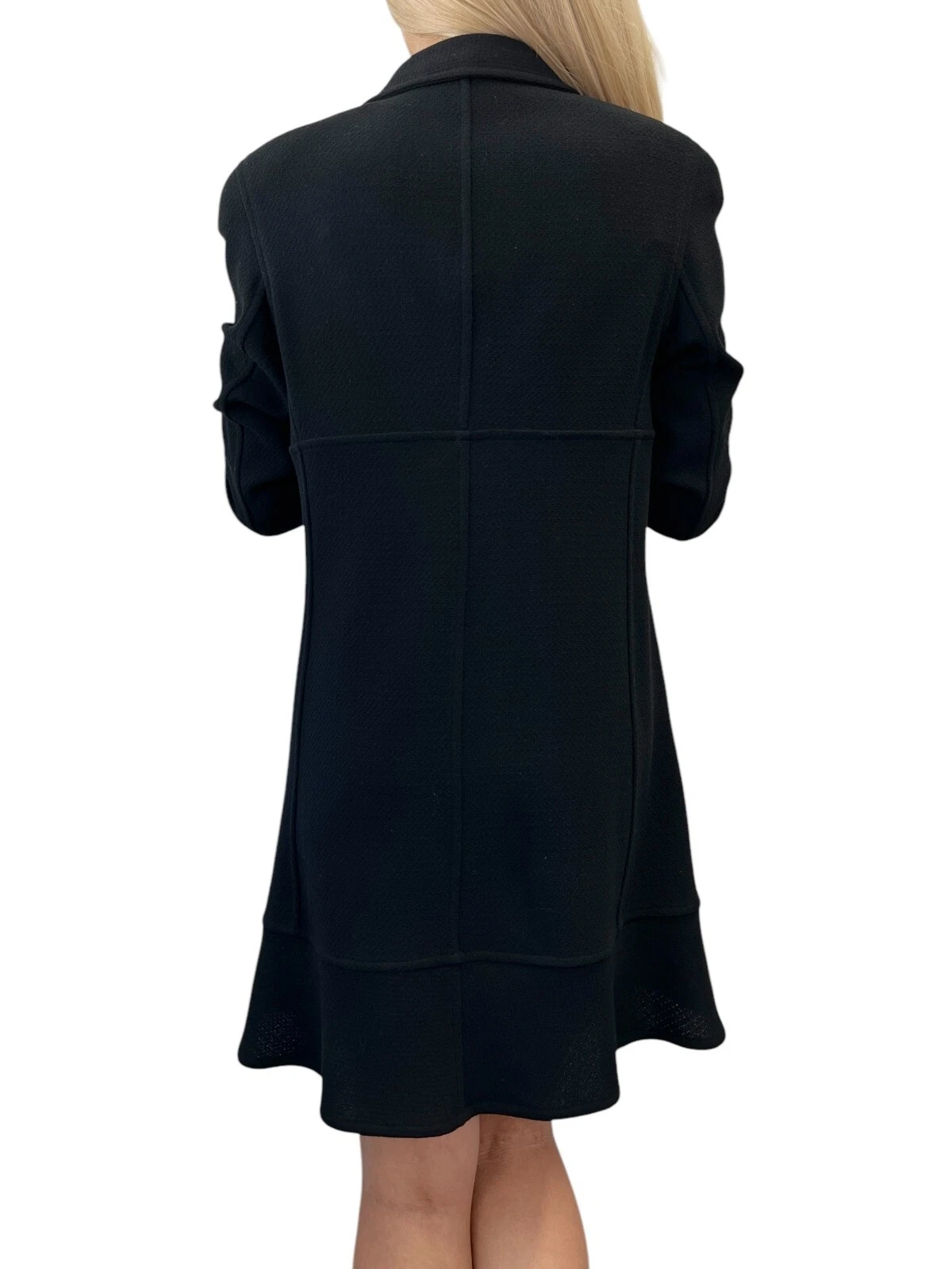 Giacca lunga CHANEL vintage logo CC bottoni nero oro lana collo tasca