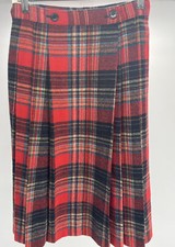 Vintage Wool Blend Red Plaid Pleated Skirt W/Union Tag