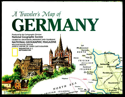 1991-9 September GERMANY TRAVELER'S MAP National Geographic Map Berlin EUC - A3+