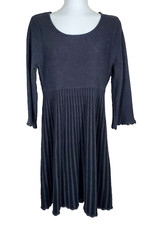 Calvin Klein Dress Womens Large Sweater Charcoal Gray Striped Flared Knit Bell