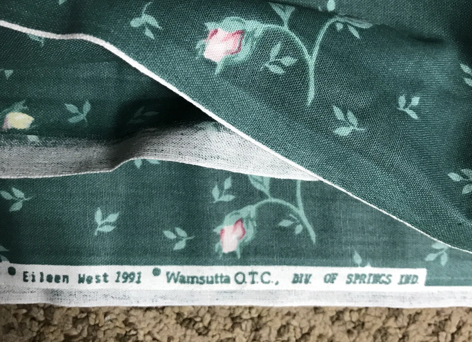 Винтажная драпировочная ткань Wamsutta Chintz с зелеными бутонами роз 4 ярда 1991 Eileen West - Изображение 2 из 4