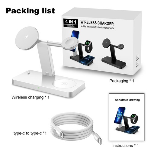 Magnetyczna bezprzewodowa stacja ładująca 4w1 do Apple Watch S10 Ultra 2 iPhone 16 Pro 15 - Zdjęcie 6 z 23