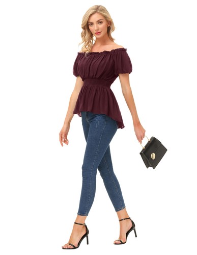 Corset Tops for Women Renaissance Shirt Peasant Blouses Pirate Shirt Burgundy... - Picture 7 of 9
