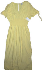 Bar 111 Wildflower Yellow Maxi Dress Sz M Adj. Sleeves NWT Stretchy Waist