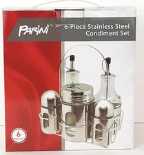 NEW Parini 6 Piece Stainless Steel Condiment Set FAST SHIP Dispensers Shaker NIB