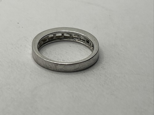 Fede Nuziale Taglio Baguette Cubic Zircon Mezza Eternità Argento Sterling 925 Tg 7,25 - Foto 4 di 6